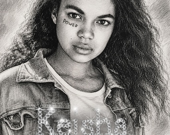 Custom Portrait with Rhinestones | Pencil Sketch Portrait | Portrait from Photo