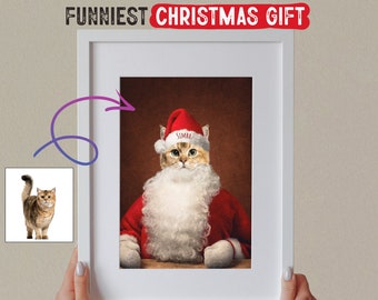 Personalized Santa Pet Portrait, Christmas Gift Ideas, Pet Lover Gift, Custom Cat or Dog Portrait, Funny Christmas, Digital or Print