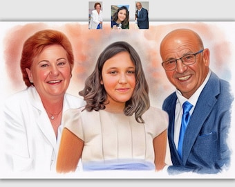 Ritratto di famiglia personalizzato ad acquerello: regalo commemorativo, unisci foto