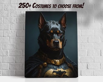 Custom pet portrait superhero, Funny dog portraits, Pet portrait superhero canvas, Funny pet portraits, Realistic superhero pet painting
