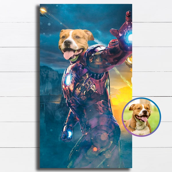 Retrato de mascota de superhéroe, arte animal, convierta la foto de su mascota en un retrato divertido, regalo divertido para amantes de las mascotas, retrato digital, regalo para amantes de los perros