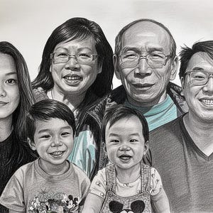 Retrato conmemorativo: agregue a su ser querido fallecido a la foto, dibujo familiar personalizado (archivo digital disponible) imagen 8