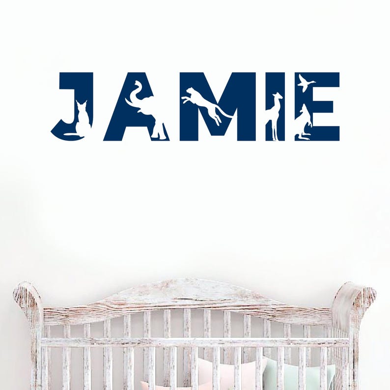 Personalized Safari Animals Name Wall Decal, Custom Jungle Animal Wall ...