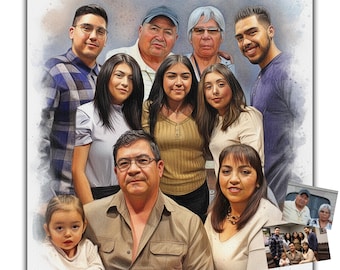 Ritratto di famiglia personalizzato ad acquerello: unione di foto, regalo commemorativo