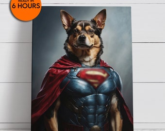 Custom Superhero Pet Portrait, Custom Dog Portrait, Dog Portrait Painting, Animal Portraits, Dog Portraits on Canvas, Funny Dog Portraits