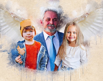 Personalized watercolor family portrait · Photo edit · Combine photos · Portrait on canvas