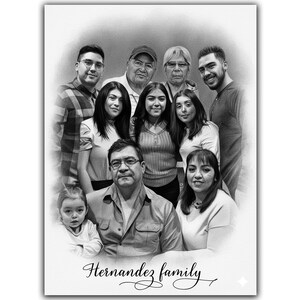 Retrato conmemorativo: agregue a su ser querido fallecido a la foto, dibujo familiar personalizado (archivo digital disponible) imagen 1