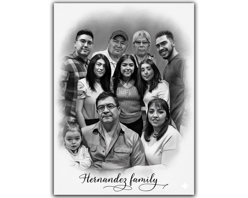 Retrato conmemorativo: agregue a su ser querido fallecido a la foto, dibujo familiar personalizado (archivo digital disponible) imagen 1
