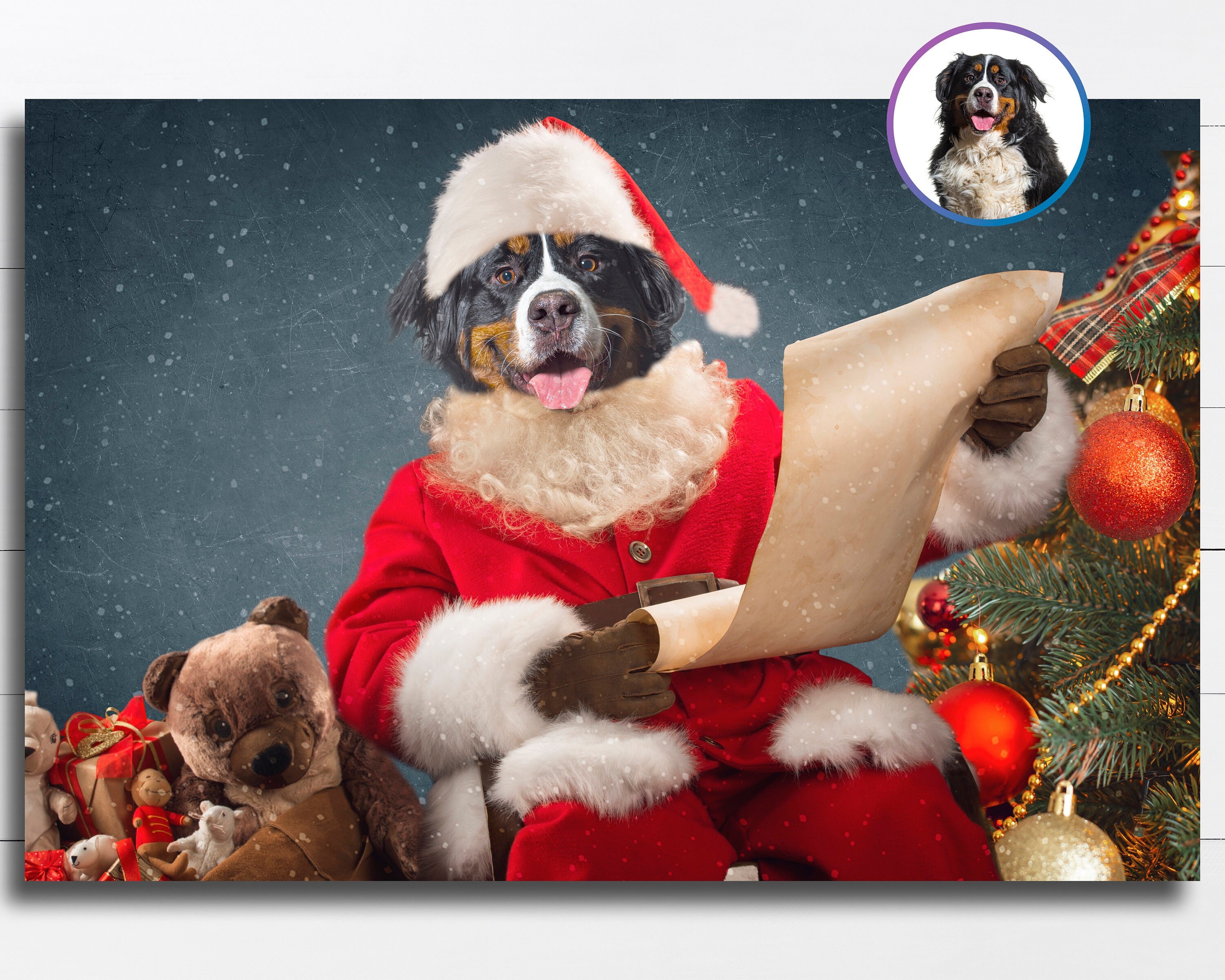Custom Christmas pet portrait, Funny dog art, Cute Holiday pet gift, Dog wall art, Gift for dog mom, Dog lover gift