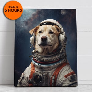 Custom Dog Astronaut Canvas, Personalized Pet Painting, Pet Photo to Portrait, Dog Mom Gift, Royal Animal Canvas, Custom Cat Dog Painting