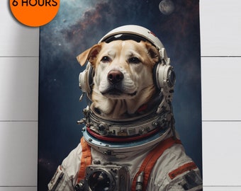 Custom Dog Astronaut Canvas, Personalized Pet Painting, Pet Photo to Portrait, Dog Mom Gift, Royal Animal Canvas, Custom Cat Dog Painting