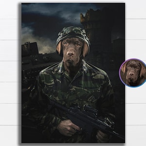 Custom soldier pet portrait, Dog illustration, Funny dog painting from photo, Pet lover gift, Christmas present