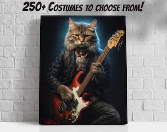 Custom cat portrait with guitar, Funny pet portrait, Cool pet portraits, Cat fancy portrait, Pet lover gift, Realistic pet art