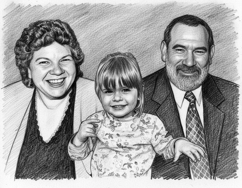 Retrato conmemorativo: agregue a su ser querido fallecido a la foto, dibujo familiar personalizado (archivo digital disponible) imagen 7