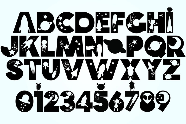 Download Space letters svg Space alphabet numbers Solar system ...