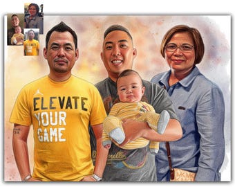 Ritratto commemorativo dei nonni ad acquerello: unione di foto di famiglia personalizzate, omaggio a una persona cara defunta, omaggio a un animale domestico