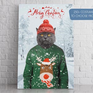 Ritratto di animale domestico natalizio personalizzato con brutto maglione - Ritratto di animale domestico divertente - Regalo per amanti di cani o gatti - Biglietto di auguri di Natale personalizzato con animale domestico