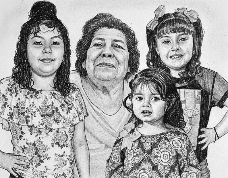 Retrato conmemorativo: agregue a su ser querido fallecido a la foto, dibujo familiar personalizado (archivo digital disponible) imagen 5