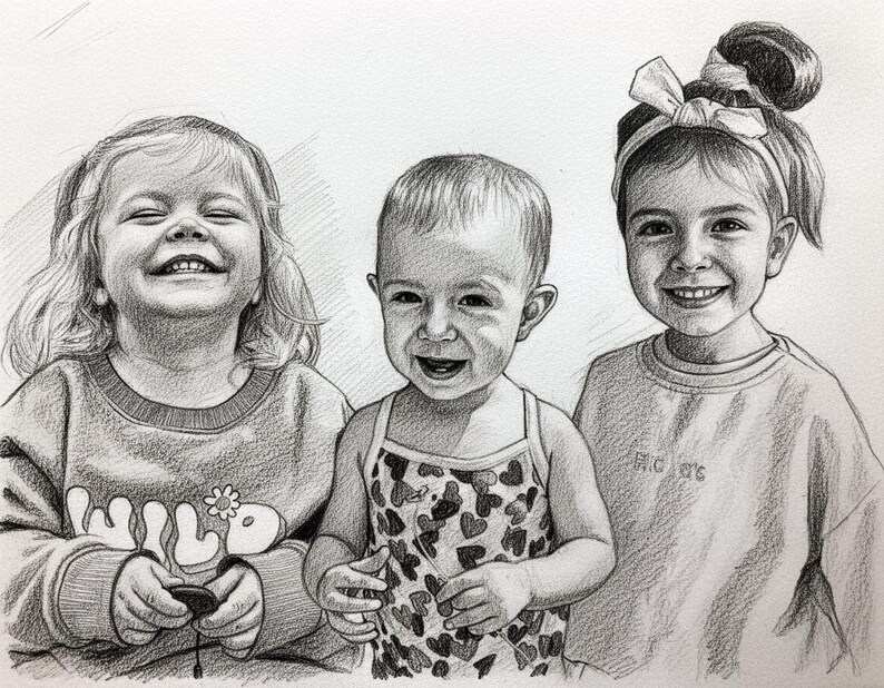 Retrato conmemorativo: agregue a su ser querido fallecido a la foto, dibujo familiar personalizado (archivo digital disponible) imagen 9