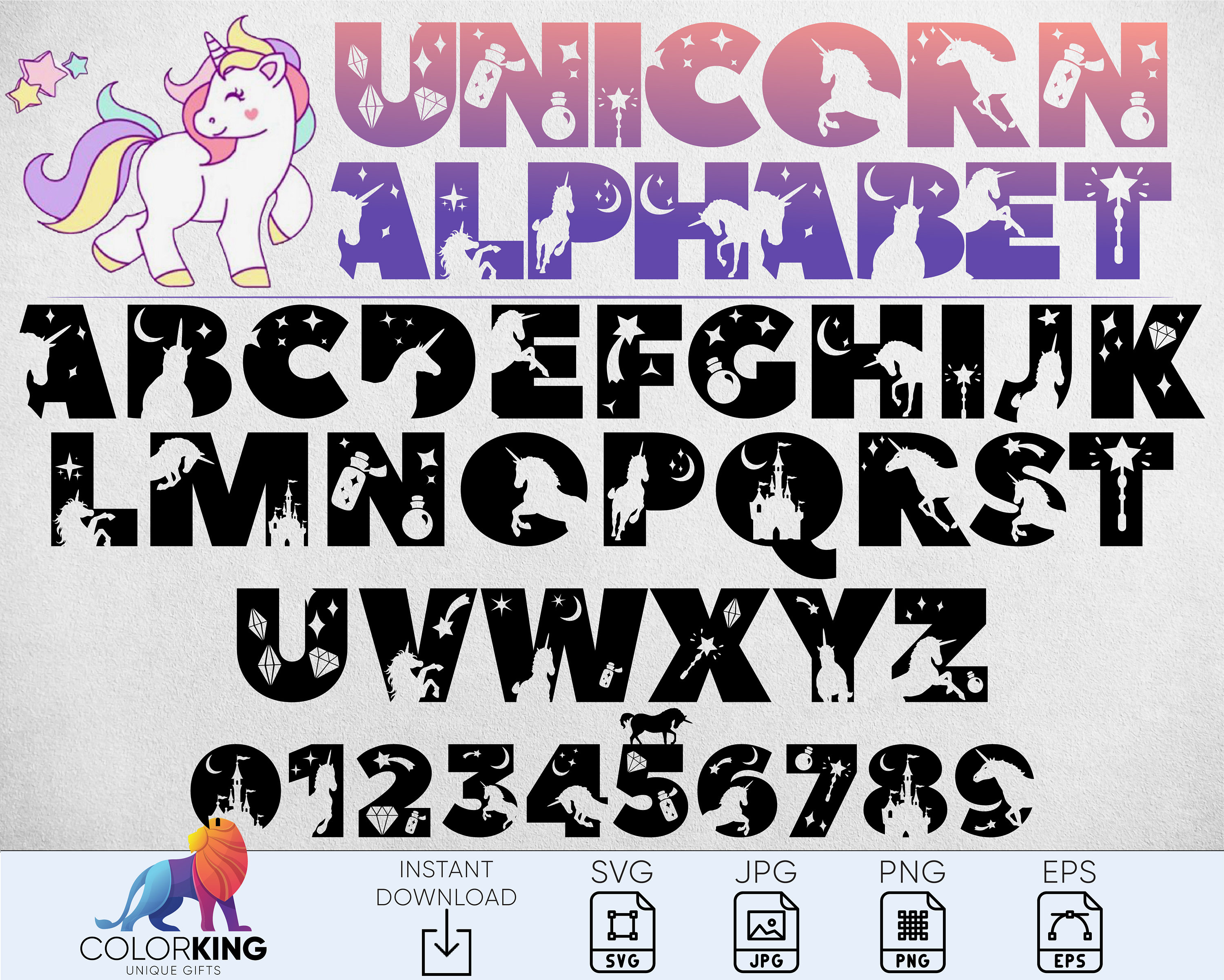 unicorn alphabet svg unicorn letters numbers svg unicorn etsy