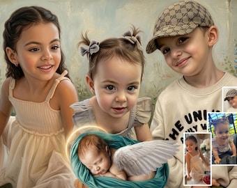 Dipinto ad olio personalizzato, ritratto con fusione di foto, aggiungi una persona cara alla foto, ritratto di famiglia commemorativo da immagini separate, regalo digitale personalizzato