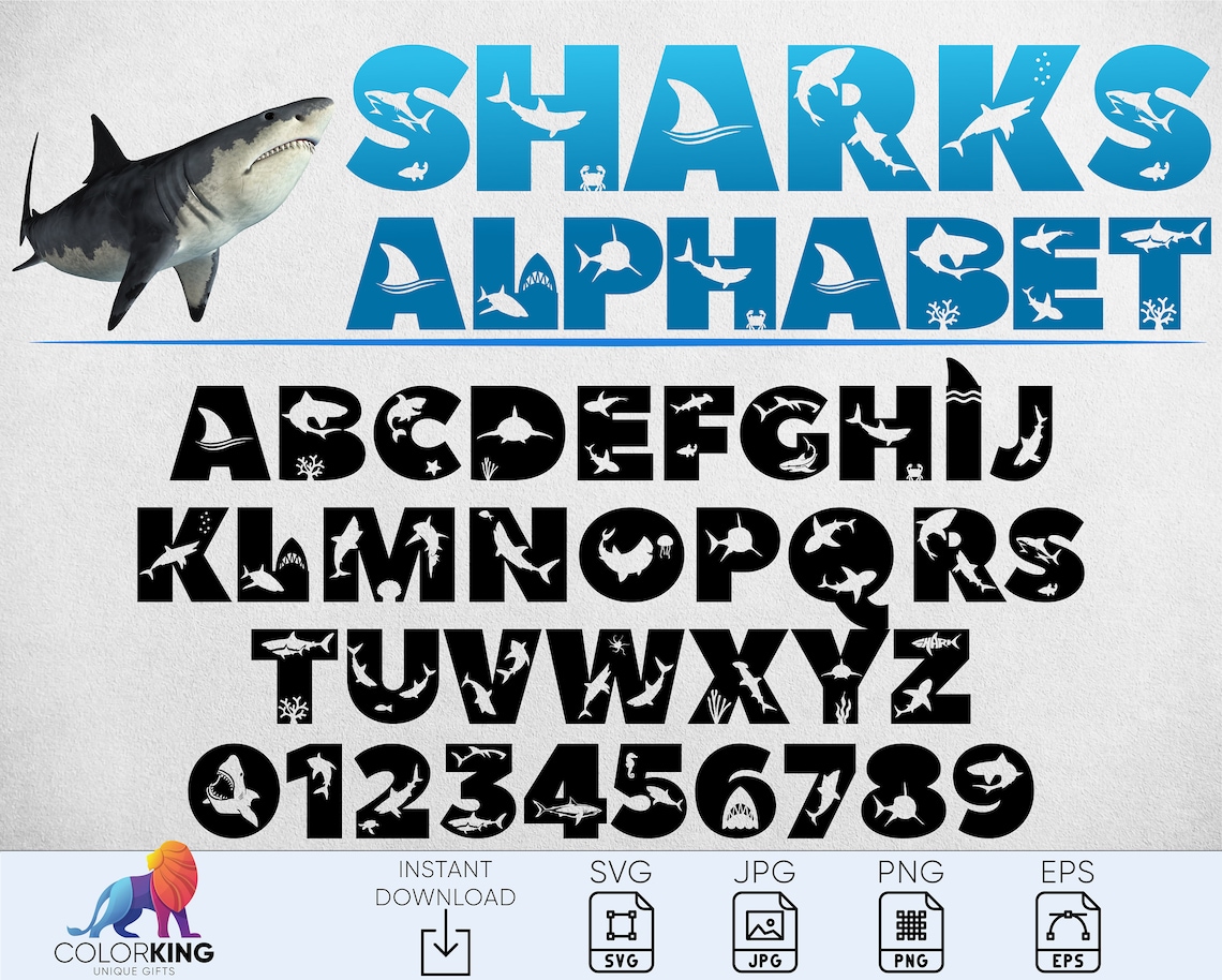 Shark Letters SVG Ocean Decor SVG Shark Alphabet & Numbers Etsy
