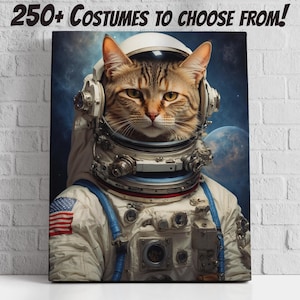 Custom Astronaut Cat Portrait: Pet Photo on Canvas Art
