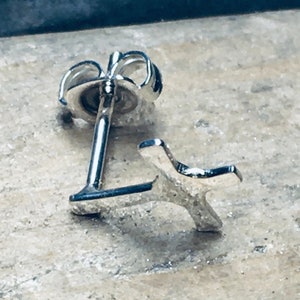 Sterling silver Inverted Cross, Satanic, Gothic stud. Devil cross, Statement 666 earring. Number of the Beast earrings.