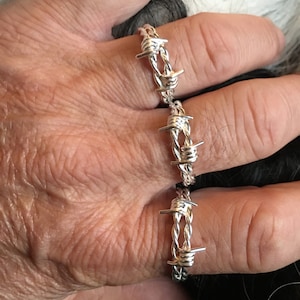 Sterling silver Double band, double barb, Barbed wire ring.
