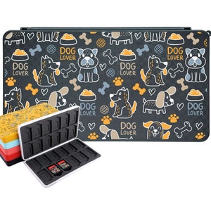 Dog Lover Switch Game Holder pour Nintendo Switch OLED / LITE, Pets Portable Game Organizer, 24 Game & 24 Memory Micro SD Cartridge Slots NS4