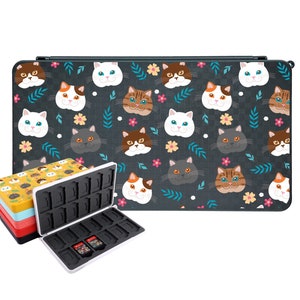 Suporte de jogo Cute Cat Switch para Nintendo Switch OLED / LITE, organizador de jogos portátil Kitty, 24 jogos e 24 slots de cartucho micro SD de memória J42