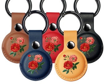 Red Roses AirTag Case, Vegan Leathe AirTag Holder, Garden Plant Case for Apple AirTag Tracker for Dog Cat Keys Cute Holder AT14