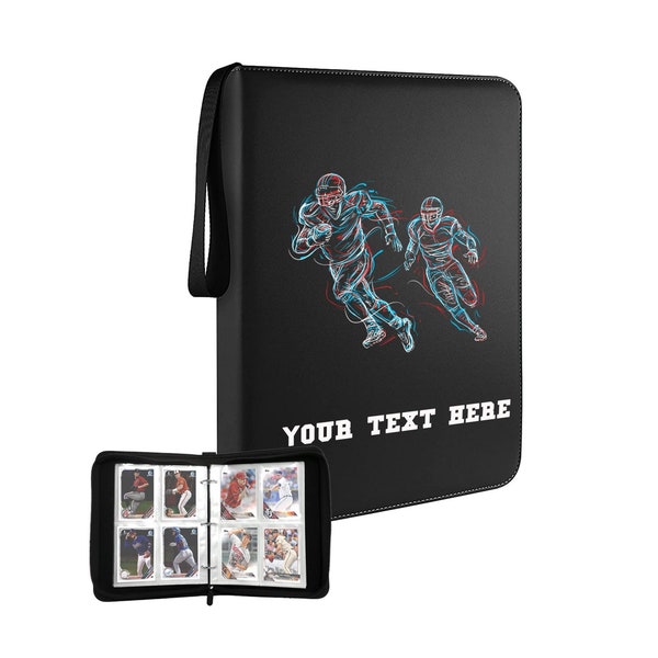 Football Trading Cards Binder, Custom 400 Double Sided Pocket Album for Rugby Card Collection, Personalized 50 Sleeve Sport Card Storage B30