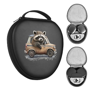 Raccoon Carrying Case for Apple Airpods Max with Sleep Mode, Driver Hard Shell Travel Bag, Cute Smart Case for Headphones Holder Pouch J67