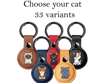 Custom Cat AirTag Holder, Vegan Leathe AirTag Keychain, Kitty AirTag Case for Apple AirTag Tracker for Cat Keys, Cute Airtag Case AT20