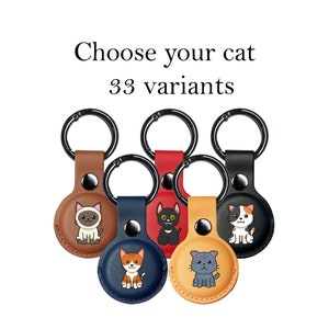 Custom Cat AirTag Holder, Vegan Leathe AirTag Keychain, Kitty AirTag Case for Apple AirTag Tracker for Cat Keys, Cute Airtag Case AT20