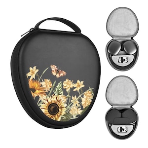 Sunflower Carrying Case for Apple Airpods Max with Sleep Mode, Flower Hard Shell Travel Bag, Smart Case for Headphones Holder Pouch MBA4