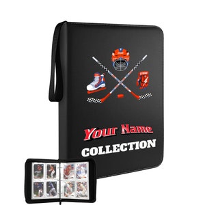 Personalisierte 4 Pocket Hockey Karten Mappe, Benutzerdefiniertes 400 doppelseitiges Taschenalbum für Sportkarten, einzigartige Kartensammlungsaufbewahrung B28