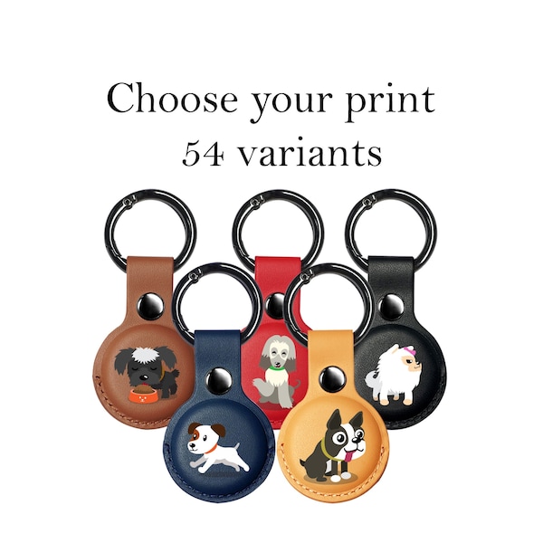 Custom Dog Print AirTag Holder, Vegan Leather AirTag Keychain, Cute Airtag Case for Apple AirTag Tracker for Dog Puppy Key, AT18