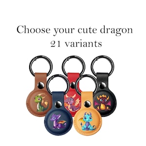 Niedlicher Drache AirTag Halter, Vegan Leder AirTag Schlüsselanhänger, Niedliche Airtag Hülle für Apple Tracker für Katzen Hund Schlüssel, Kinder Schlüsselanhänger Kindergeschenk AT24