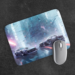 Super Auto Mauspad für Schreibtisch Computer, Tragbare Quadrat Runde Mousepad, Futuristisches Auto Neon Sci-Fi Art Mausmatte Männer Rutschfeste Mousepad J79