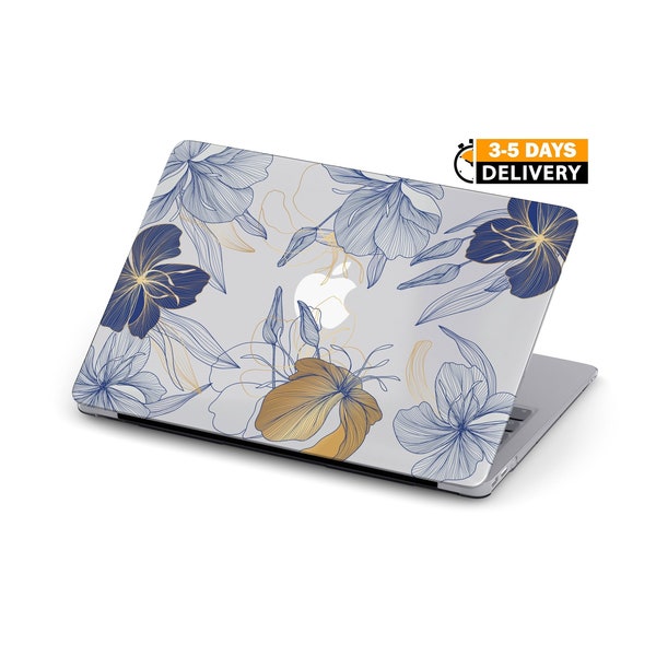 Blue Flower Case For MacBook Air 15 M3 2024 MacBook Air 13 Case Aesthetic MacBook Pro 14 Case 2023 Lily MacBook Pro 16 Cover 14 inch J24