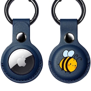 Custodia cute Bee AirTag, supporto airtag leathe vegano, custodia di design Summer Vibe per Apple AirTag Tracker per chiavi per bambini cat cane Simpatico supporto AT11