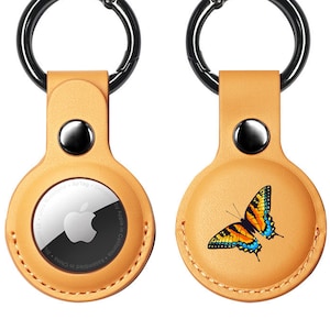 バタフライ エアタグ ケース、ビーガンレザー エアタグ ホルダー、夏らしいデザインケース、Apple エアタグ トラッカー用、犬、猫、子供、鍵、かわいいホルダー AT9