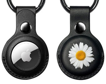 Daisy AirTag Case, Vegan Leathe AirTag Holder, Summer Flower Design Case for Apple AirTag Tracker for Dog Cat Kid Keys Cute Holder AT3