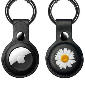 Daisy AirTag Case, Vegan Leathe AirTag Holder, Summer Flower Design Case for Apple AirTag Tracker for Dog Cat Kid Keys Cute Holder AT3