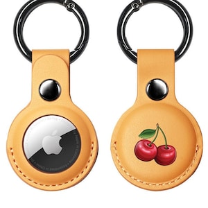 Cherry AirTag Case, Vegan Leathe AirTag Holder, Summer Berry Fruit Design Case for Apple AirTag Tracker for Dog Cat Kid Keys Cute Holder AT8