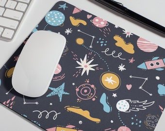 Mouse Pad Cute Planets Stars Table Mat Rockets Mousepad Office Decor Funny Gift For Coworker Mousepad Moon Astronauts Gift for her him A585