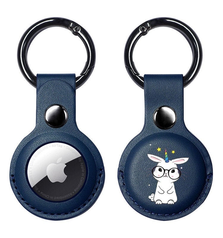 Cute White Rabbit AirTag Case, Vegan Leathe AirTag Holder, Unicorn Design Case for Apple AirTag Tracker for Dog Cat Keys Cute Holder AT7