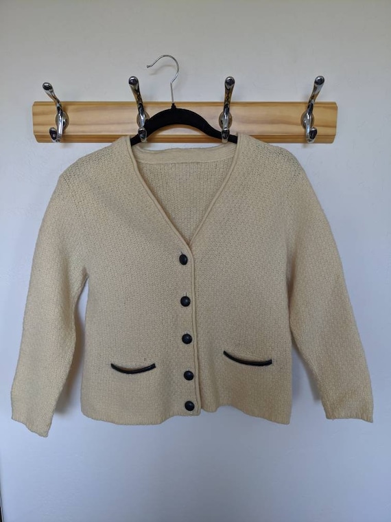 Vintage Navy Leather Accented Cardigan